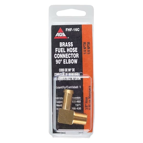 Brass 90 Degree Fuel Elbow, 3/8 Hose, Male (1/4-18 NPT), 1/card, Ags, Mfr#: FHF-16C